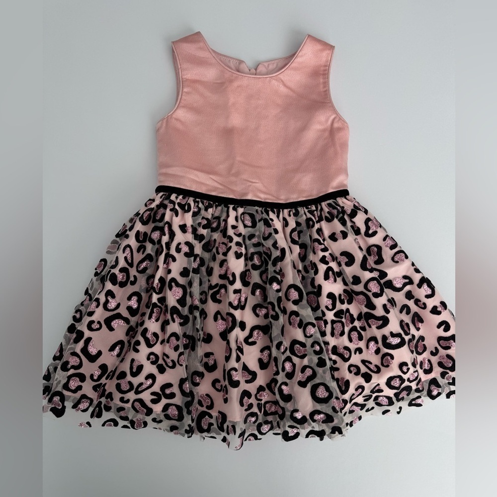 Pippa & Julie Girls Pink and Cheetah Tulle Dress Size 4